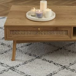 Table Basse INES Effet Chêne Et Cannage Rotin -Meuble Déco Soldes table basse ines effet chene et cannage rotin 2