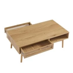 Table Basse INES Effet Chêne Et Cannage Rotin -Meuble Déco Soldes table basse ines effet chene et cannage rotin 4