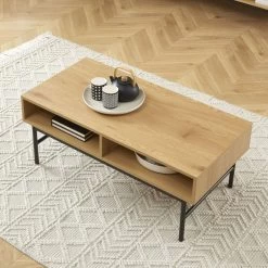 Table Basse JAMES Effet Chêne Pieds Métal Noir -Meuble Déco Soldes table basse james effet chene pieds metal noir 2