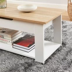 Table Basse JULIETTE Blanc Et Effet Chêne 1 Tiroir -Meuble Déco Soldes table basse juliette blanc et effet chene 1 tiroir 2