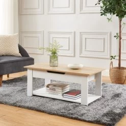 Table Basse JULIETTE Blanc Et Effet Chêne 1 Tiroir