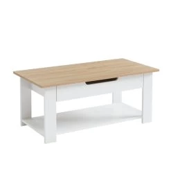 Table Basse JULIETTE Blanc Et Effet Chêne 1 Tiroir -Meuble Déco Soldes table basse juliette blanc et effet chene 1 tiroir 3