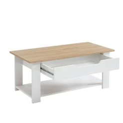 Table Basse JULIETTE Blanc Et Effet Chêne 1 Tiroir -Meuble Déco Soldes table basse juliette blanc et effet chene 1 tiroir 4