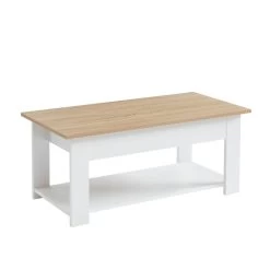 Table Basse JULIETTE Blanc Et Effet Chêne 1 Tiroir -Meuble Déco Soldes table basse juliette blanc et effet chene 1 tiroir 6