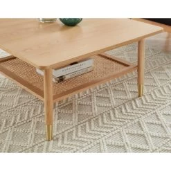 Table Basse LEON Chêne Et Cannage Rotin Carrée 80cm -Meuble Déco Soldes table basse leon bois et cannage naturel l80cm 2