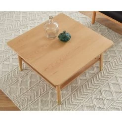 Table Basse LEON Chêne Et Cannage Rotin Carrée 80cm -Meuble Déco Soldes table basse leon bois et cannage naturel l80cm 3
