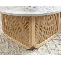 Table Basse LEON Effet Marbre Et Cannage Rotin 80cm -Meuble Déco Soldes table basse leon effet marbre et cannage rotin 80cm 3