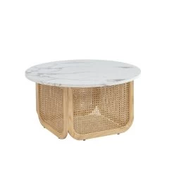 Table Basse LEON Effet Marbre Et Cannage Rotin 80cm -Meuble Déco Soldes table basse leon effet marbre et cannage rotin 80cm 4