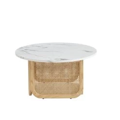 Table Basse LEON Effet Marbre Et Cannage Rotin 80cm -Meuble Déco Soldes table basse leon effet marbre et cannage rotin 80cm 5
