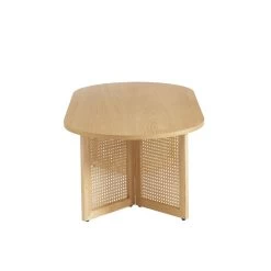 Table Basse LEON Placage Chêne Et Cannage Rotin 120cm -Meuble Déco Soldes table basse leon placage chene et cannage rotin 120cm 5