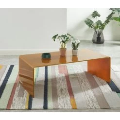 Meuble Déco Soldes 33 Table Basse PANTONE Verre Courbé Caramel 120cm