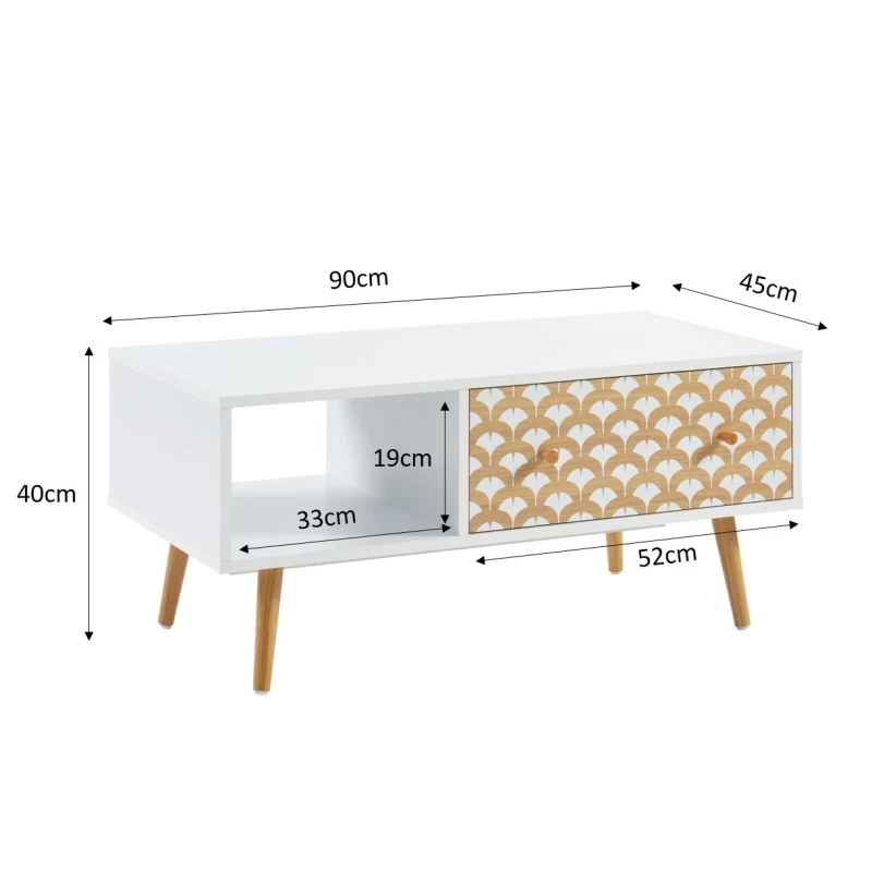 Table Basse UTAH Blanc Et Effet Bois 90cm 2 Table Basse UTAH Blanc Et Effet Bois 90cm – Image 2