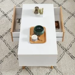 Table Basse UTAH Blanc Et Effet Bois 90cm 8 Table Basse UTAH Blanc Et Effet Bois 90cm -Meuble Déco Soldes table basse utah decor bois et blanc 2 tiroirs et 1 niche l90cm 2