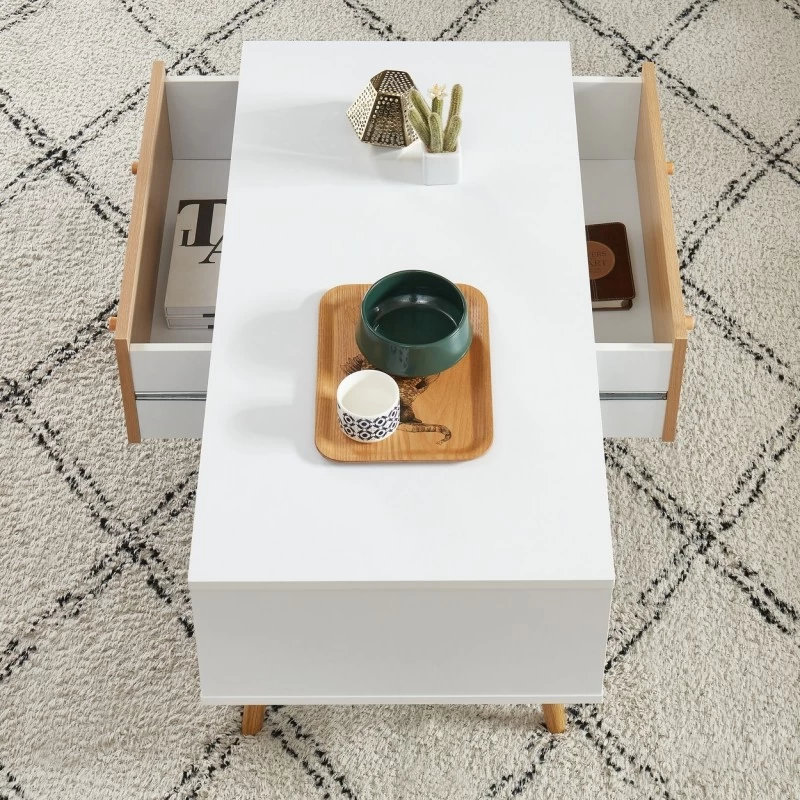 Table Basse UTAH Blanc Et Effet Bois 90cm 3 Table Basse UTAH Blanc Et Effet Bois 90cm – Image 3