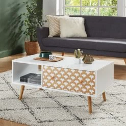 Meuble Déco Soldes 39 Table Basse UTAH Blanc Et Effet Bois 90cm