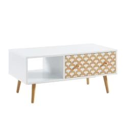 Table Basse UTAH Blanc Et Effet Bois 90cm 10 Table Basse UTAH Blanc Et Effet Bois 90cm -Meuble Déco Soldes table basse utah decor bois et blanc 2 tiroirs et 1 niche l90cm 4