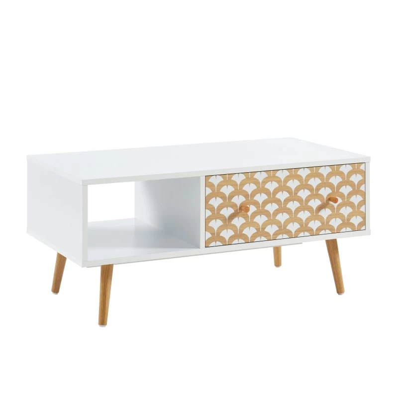 Table Basse UTAH Blanc Et Effet Bois 90cm 5 Table Basse UTAH Blanc Et Effet Bois 90cm – Image 5