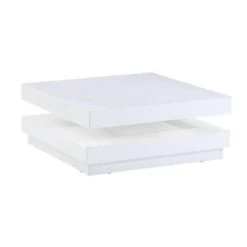 Table Basse VEGAS Laqué Blanc Brillant Plateau Pivotant -Meuble Déco Soldes table basse vegas laque blanc brillant plateau pivotant 2