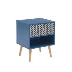 Table De Chevet CAPUCINE Bleu Pétrole Et Effet Chêne 40cm -Meuble Déco Soldes table de chevet capucine coloris bleu et bois l40cm 3