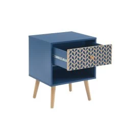 Table De Chevet CAPUCINE Bleu Pétrole Et Effet Chêne 40cm -Meuble Déco Soldes table de chevet capucine coloris bleu et bois l40cm 4