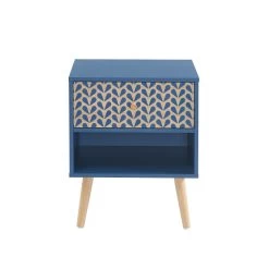 Table De Chevet CAPUCINE Bleu Pétrole Et Effet Chêne 40cm -Meuble Déco Soldes table de chevet capucine coloris bleu et bois l40cm 5