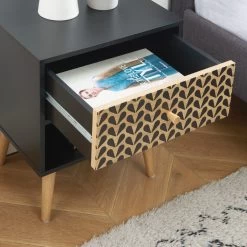 Table De Chevet CAPUCINE Noir Et Effet Chêne 40cm -Meuble Déco Soldes table de chevet capucine coloris noir et bois l40cm 2