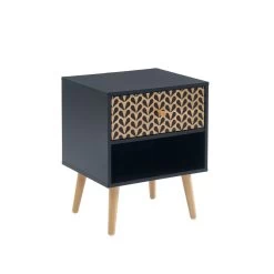 Table De Chevet CAPUCINE Noir Et Effet Chêne 40cm -Meuble Déco Soldes table de chevet capucine coloris noir et bois l40cm 3