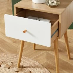 Table De Chevet HORTENSE Blanc Et Effet Chêne 40cm -Meuble Déco Soldes table de chevet hortense blanc et effet chene 40cm 2