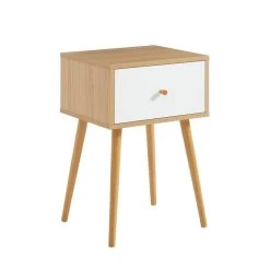 Table De Chevet HORTENSE Blanc Et Effet Chêne 40cm -Meuble Déco Soldes table de chevet hortense blanc et effet chene 40cm 4