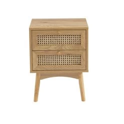 Table De Chevet INES Effet Chêne Et Cannage Rotin 2 Tiroirs -Meuble Déco Soldes table de chevet ines effet chene et cannage rotin 2 tiroirs 5