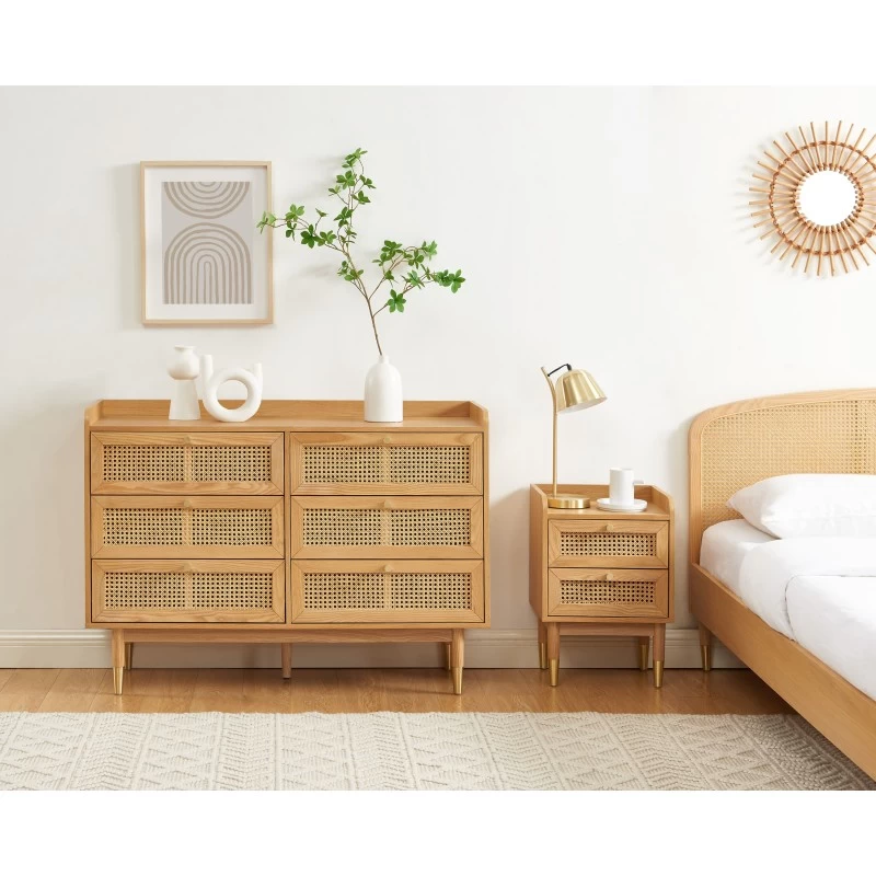Table De Chevet LEON Placage Chêne Et Cannage Rotin 2 Tiroirs 2 Table De Chevet LEON Placage Chêne Et Cannage Rotin 2 Tiroirs – Image 2