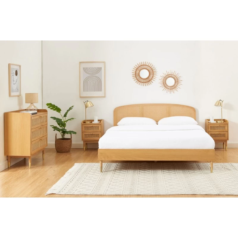 Table De Chevet LEON Placage Chêne Et Cannage Rotin 2 Tiroirs 4 Table De Chevet LEON Placage Chêne Et Cannage Rotin 2 Tiroirs – Image 4