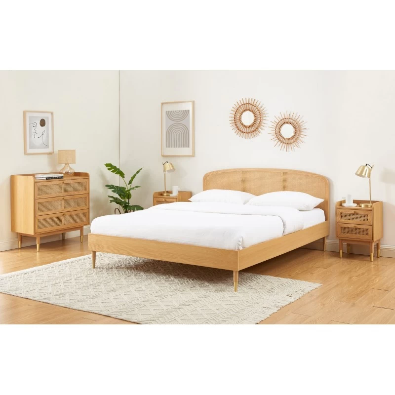 Table De Chevet LEON Placage Chêne Et Cannage Rotin 2 Tiroirs 5 Table De Chevet LEON Placage Chêne Et Cannage Rotin 2 Tiroirs – Image 5