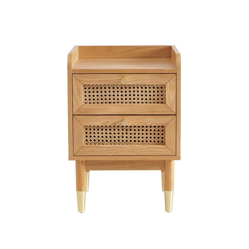 Table De Chevet LEON Placage Chêne Et Cannage Rotin 2 Tiroirs 6 Table De Chevet LEON Placage Chêne Et Cannage Rotin 2 Tiroirs – Image 6