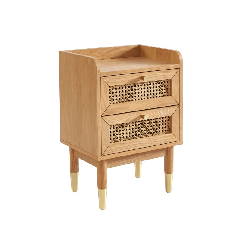 Table De Chevet LEON Placage Chêne Et Cannage Rotin 2 Tiroirs 7 Table De Chevet LEON Placage Chêne Et Cannage Rotin 2 Tiroirs – Image 7