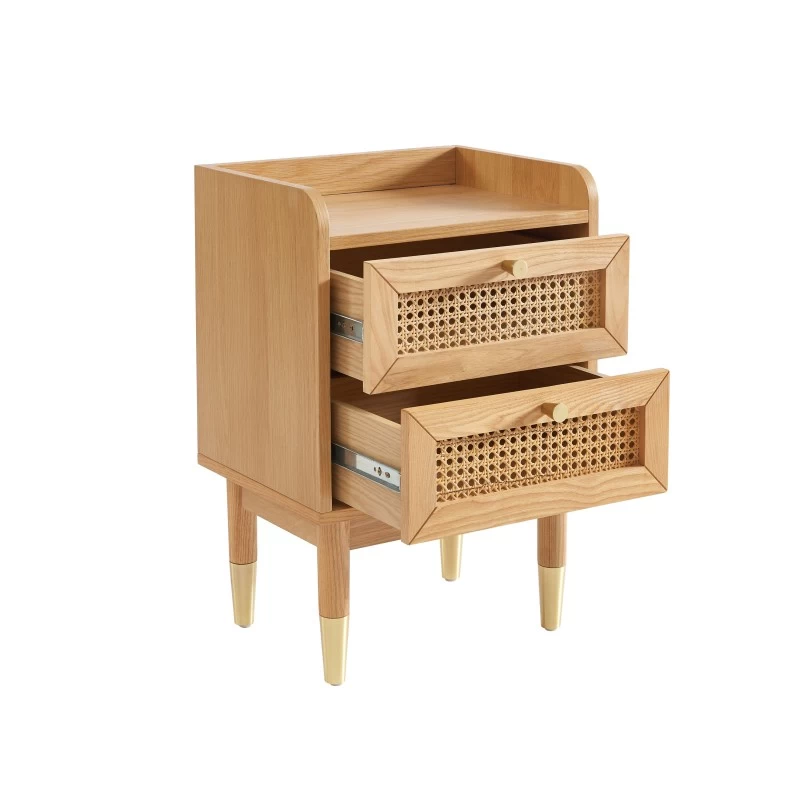 Table De Chevet LEON Placage Chêne Et Cannage Rotin 2 Tiroirs 8 Table De Chevet LEON Placage Chêne Et Cannage Rotin 2 Tiroirs – Image 8