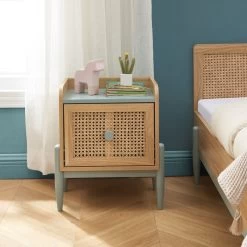 Table De Chevet PABLO Bleu Et Cannage Rotin 1 Tiroir -Meuble Déco Soldes table de chevet pablo bleu et cannage rotin 1 tiroir 1