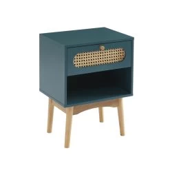 Table De Chevet SIXTINE Bleu Canard Et Cannage Rotin -Meuble Déco Soldes table de chevet sixtine bleu canard et cannage rotin 3