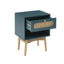 Table De Chevet SIXTINE Bleu Canard Et Cannage Rotin -Meuble Déco Soldes table de chevet sixtine bleu canard et cannage rotin 4