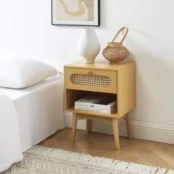 Table De Chevet SIXTINE Jaune Safran Et Cannage Rotin 9 Table De Chevet SIXTINE Jaune Safran Et Cannage Rotin -Meuble Déco Soldes table de chevet sixtine jaune safran et cannage rotin 1