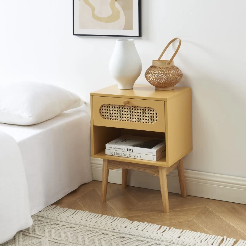 Table De Chevet SIXTINE Jaune Safran Et Cannage Rotin 3 Table De Chevet SIXTINE Jaune Safran Et Cannage Rotin – Image 3