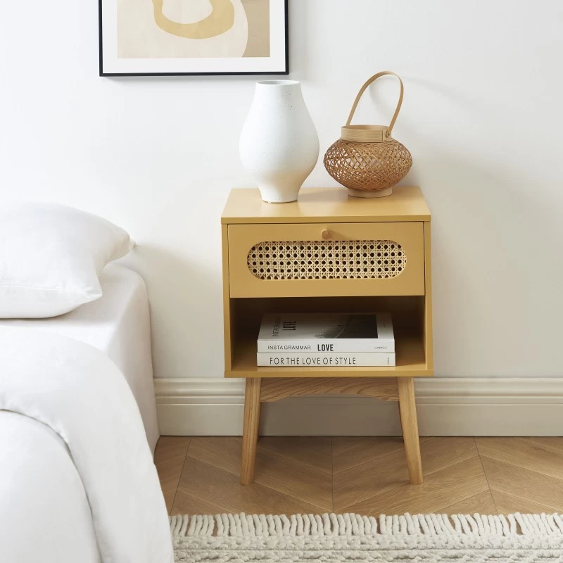 Table De Chevet SIXTINE Jaune Safran Et Cannage Rotin 1 Table De Chevet SIXTINE Jaune Safran Et Cannage Rotin