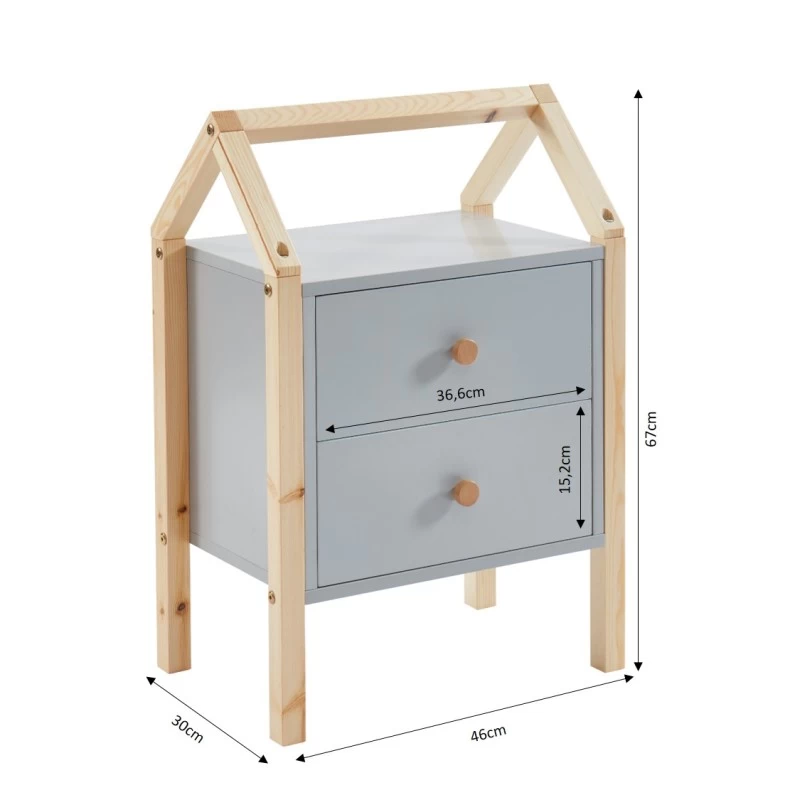 Table De Chevet TINY Gris 2 Tiroirs 2 Table De Chevet TINY Gris 2 Tiroirs – Image 2