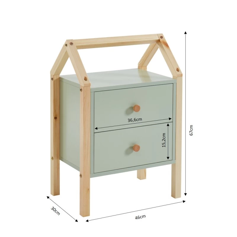 Table De Chevet TINY Vert 2 Tiroirs 2 Table De Chevet TINY Vert 2 Tiroirs – Image 2