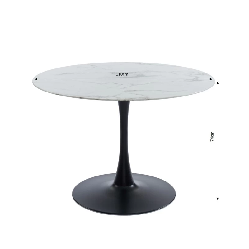 Table De Séjour MONIKA Verre Effet Marbre Ronde 110cm Pied Noir 2 Table De Séjour MONIKA Verre Effet Marbre Ronde 110cm Pied Noir – Image 2