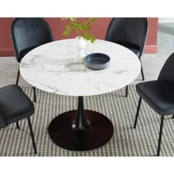 Table De Séjour MONIKA Verre Effet Marbre Ronde 110cm Pied Noir 7 Table De Séjour MONIKA Verre Effet Marbre Ronde 110cm Pied Noir -Meuble Déco Soldes table de sejour monika 110cm verre trempe effet marbre pied en metal noir 2