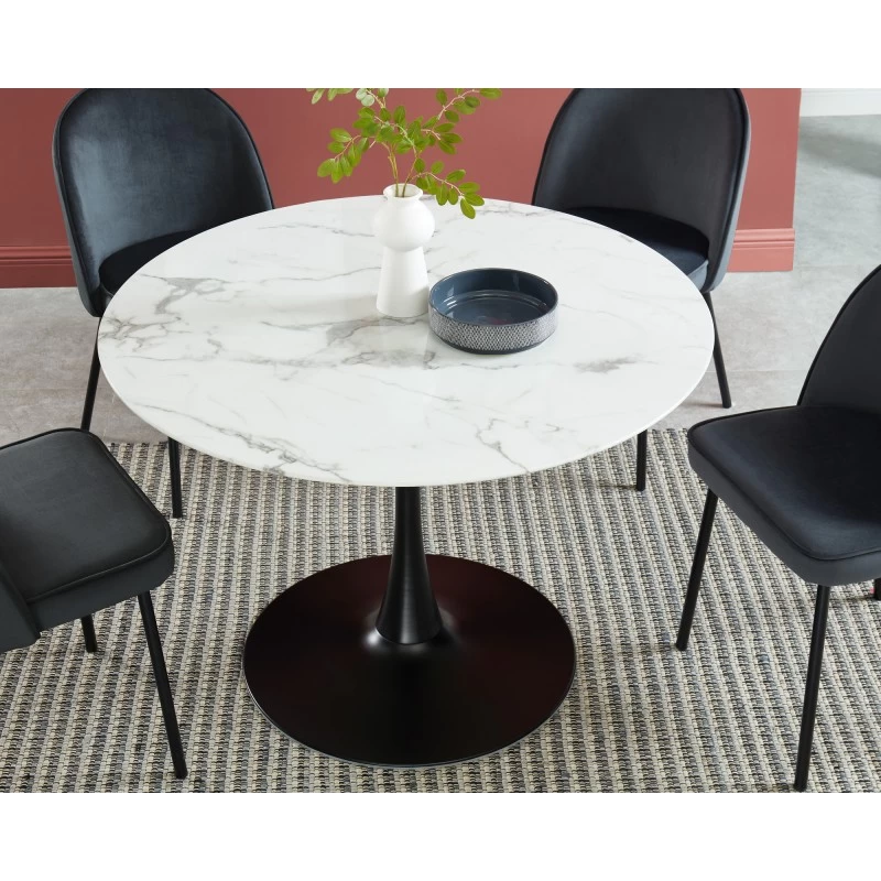 Table De Séjour MONIKA Verre Effet Marbre Ronde 110cm Pied Noir 3 Table De Séjour MONIKA Verre Effet Marbre Ronde 110cm Pied Noir – Image 3