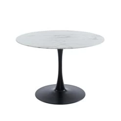 Table De Séjour MONIKA Verre Effet Marbre Ronde 110cm Pied Noir 8 Table De Séjour MONIKA Verre Effet Marbre Ronde 110cm Pied Noir -Meuble Déco Soldes table de sejour monika 110cm verre trempe effet marbre pied en metal noir 3