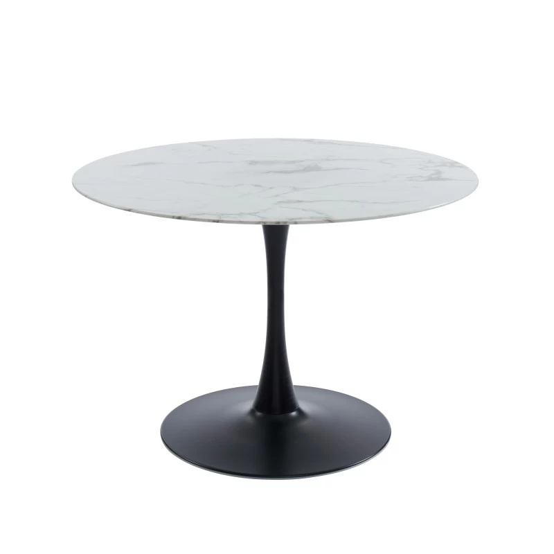 Table De Séjour MONIKA Verre Effet Marbre Ronde 110cm Pied Noir 4 Table De Séjour MONIKA Verre Effet Marbre Ronde 110cm Pied Noir – Image 4