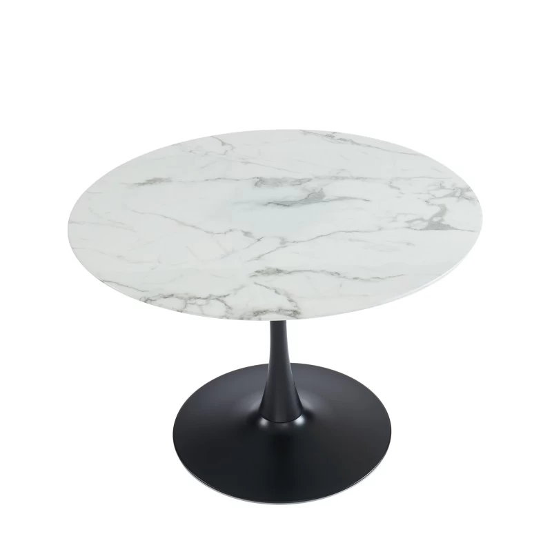 Table De Séjour MONIKA Verre Effet Marbre Ronde 110cm Pied Noir 5 Table De Séjour MONIKA Verre Effet Marbre Ronde 110cm Pied Noir – Image 5